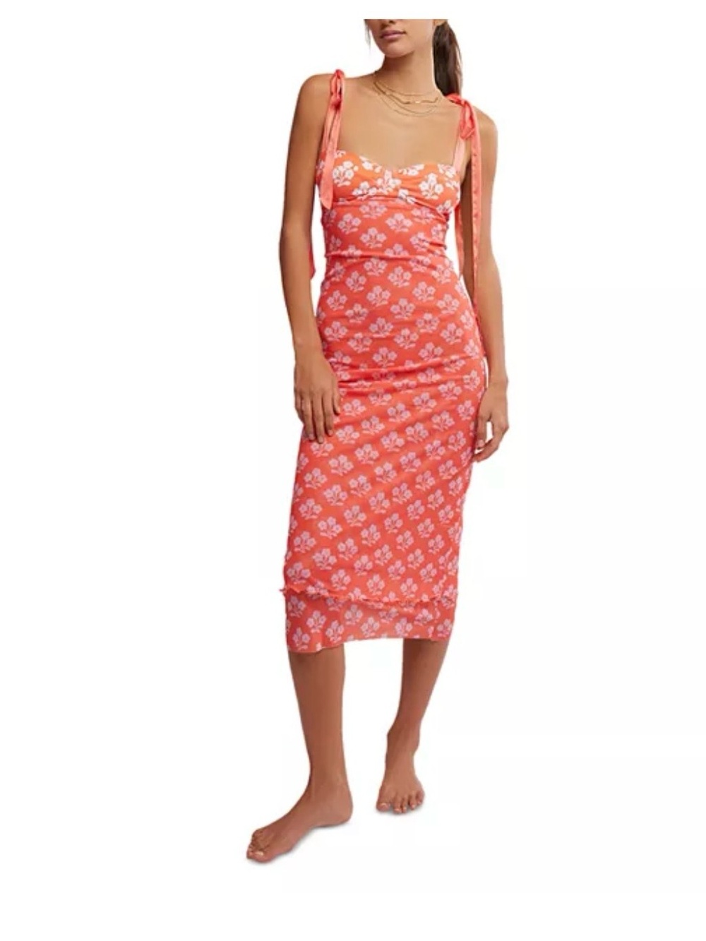 Free People Printed Coral Got Glam Midi Dress size XS
